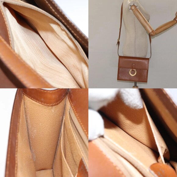 CELINE Circle Shoulder Bag Leather Brown Gold Auth - Picture 14 of 14